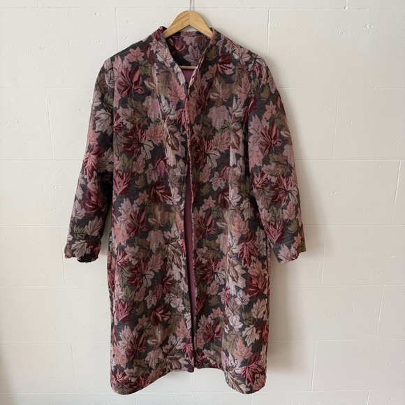 Jackets & Blazers - Handmade Pink Leaf Tapestry Long Coat | Cottagecore Fall | Size Large